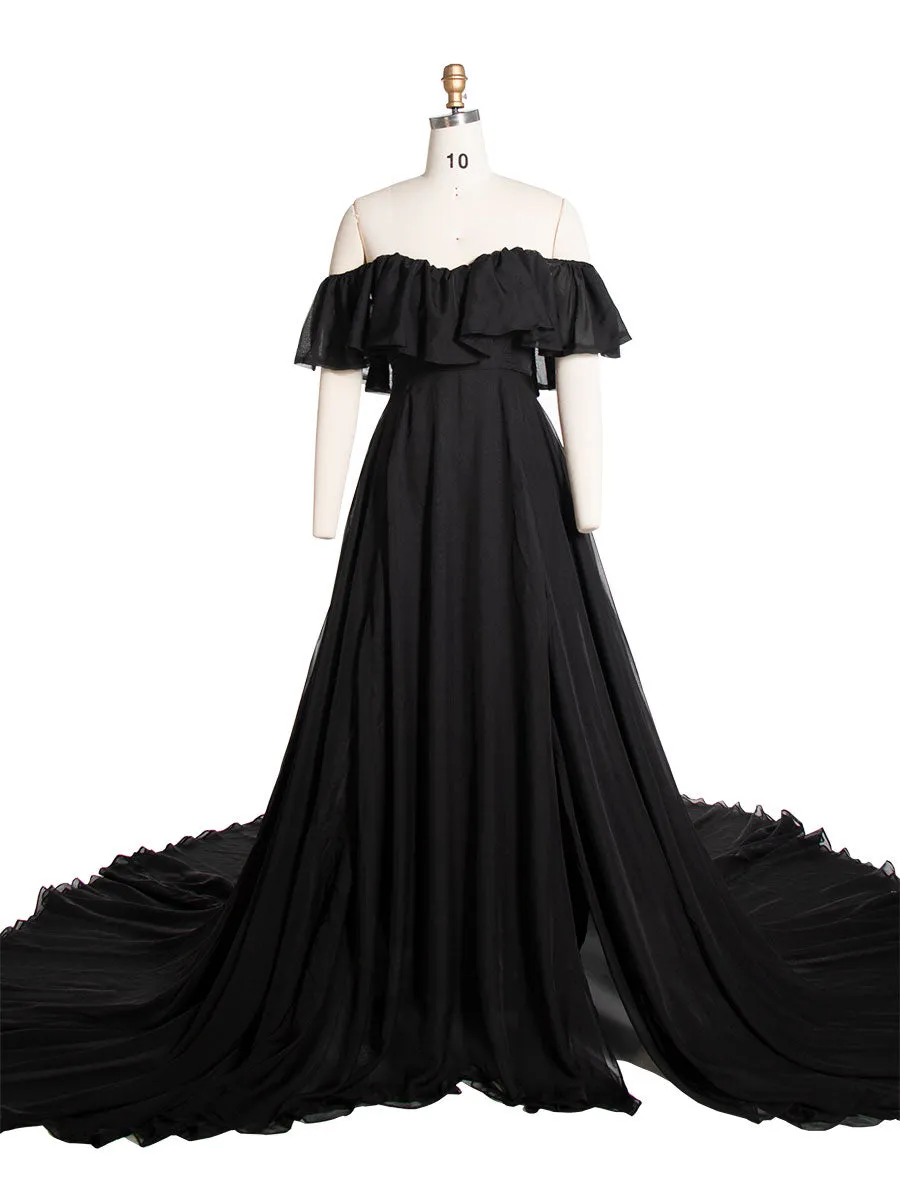 Silk Chiffon Evening Dress Off The Shoulder Maternity Gown for Photo Shoots Photography Dress Custom Plus Size YD21106