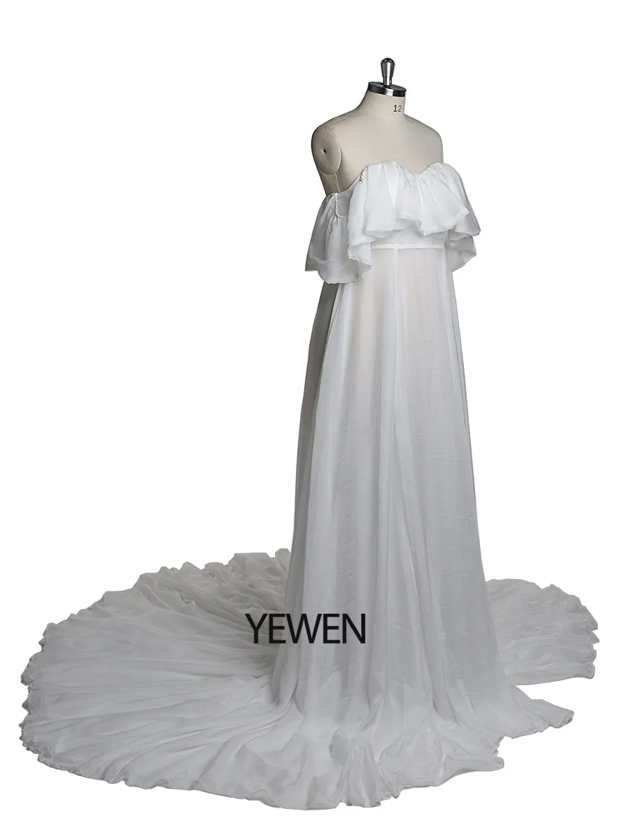 Silk Chiffon Evening Dress Off The Shoulder Maternity Gown for Photo Shoots Photography Dress Custom Plus Size YD21106