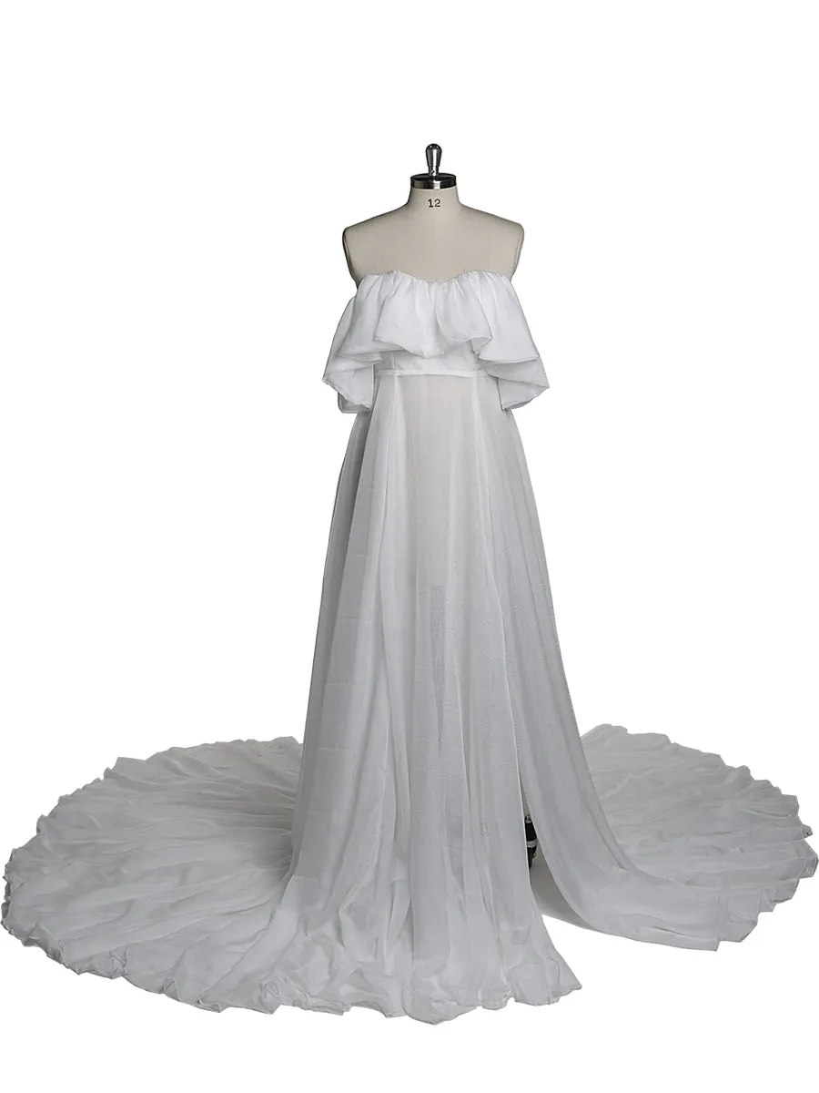Silk Chiffon Evening Dress Off The Shoulder Maternity Gown for Photo Shoots Photography Dress Custom Plus Size YD21106