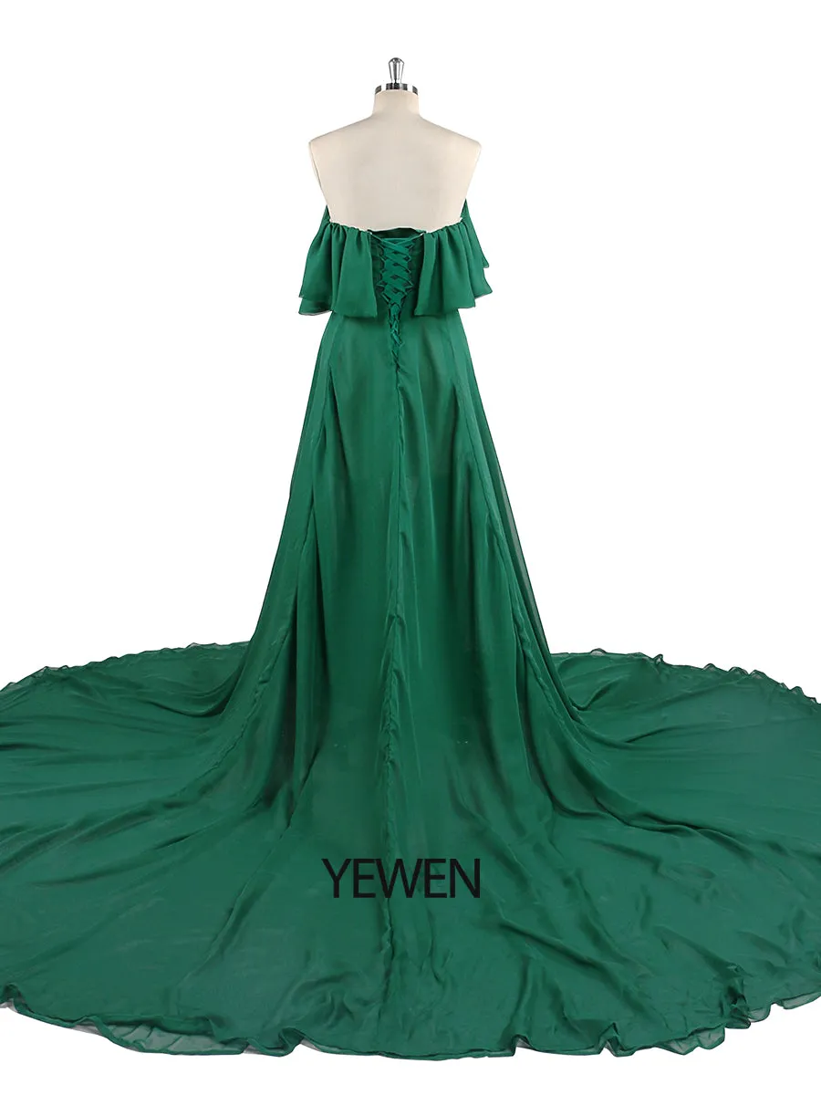 Silk Chiffon Evening Dress Off The Shoulder Maternity Gown for Photo Shoots Photography Dress Custom Plus Size YD21106