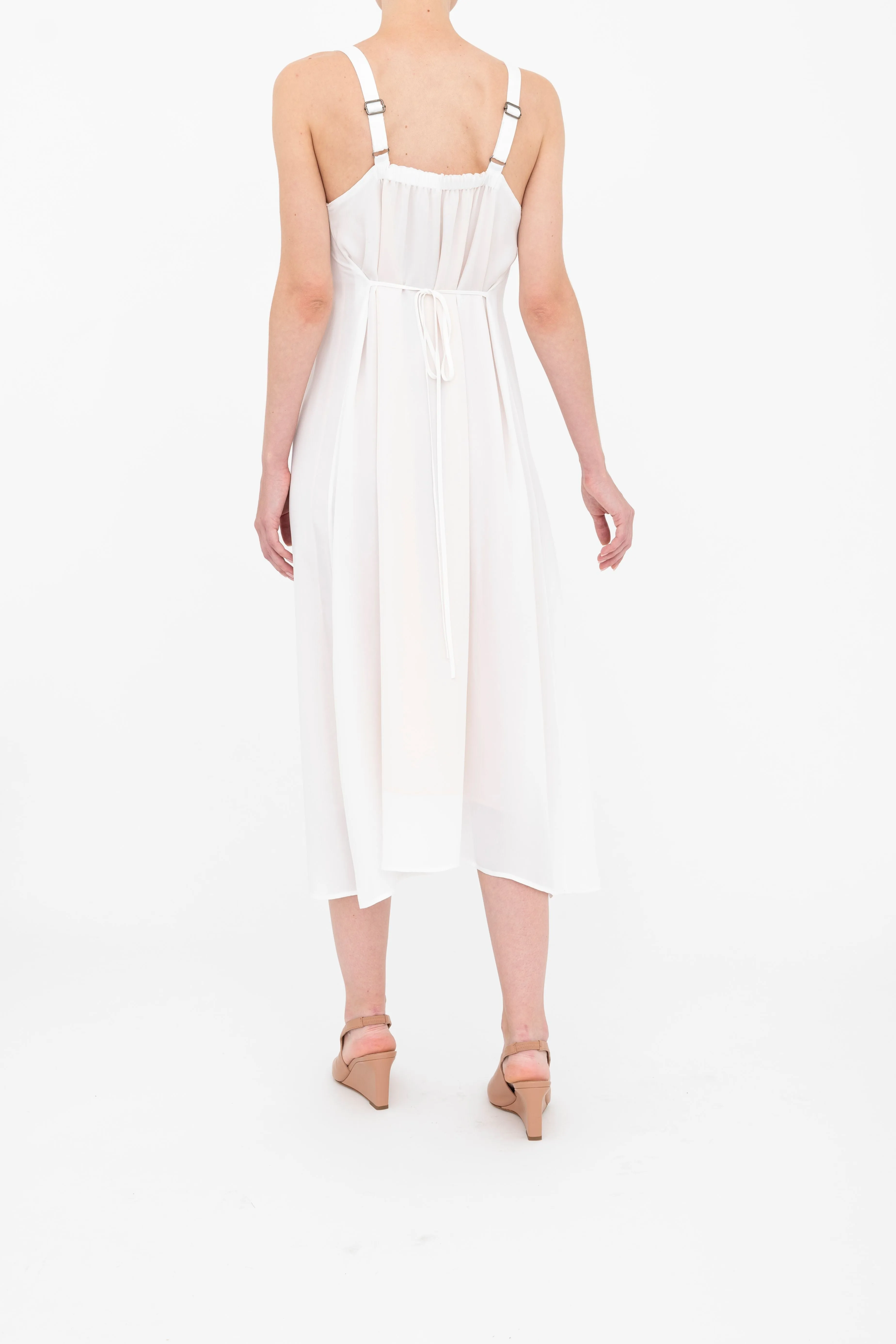 Silk Georgette Strap Midi Dress with Grosgrain Trim - BABETTE
