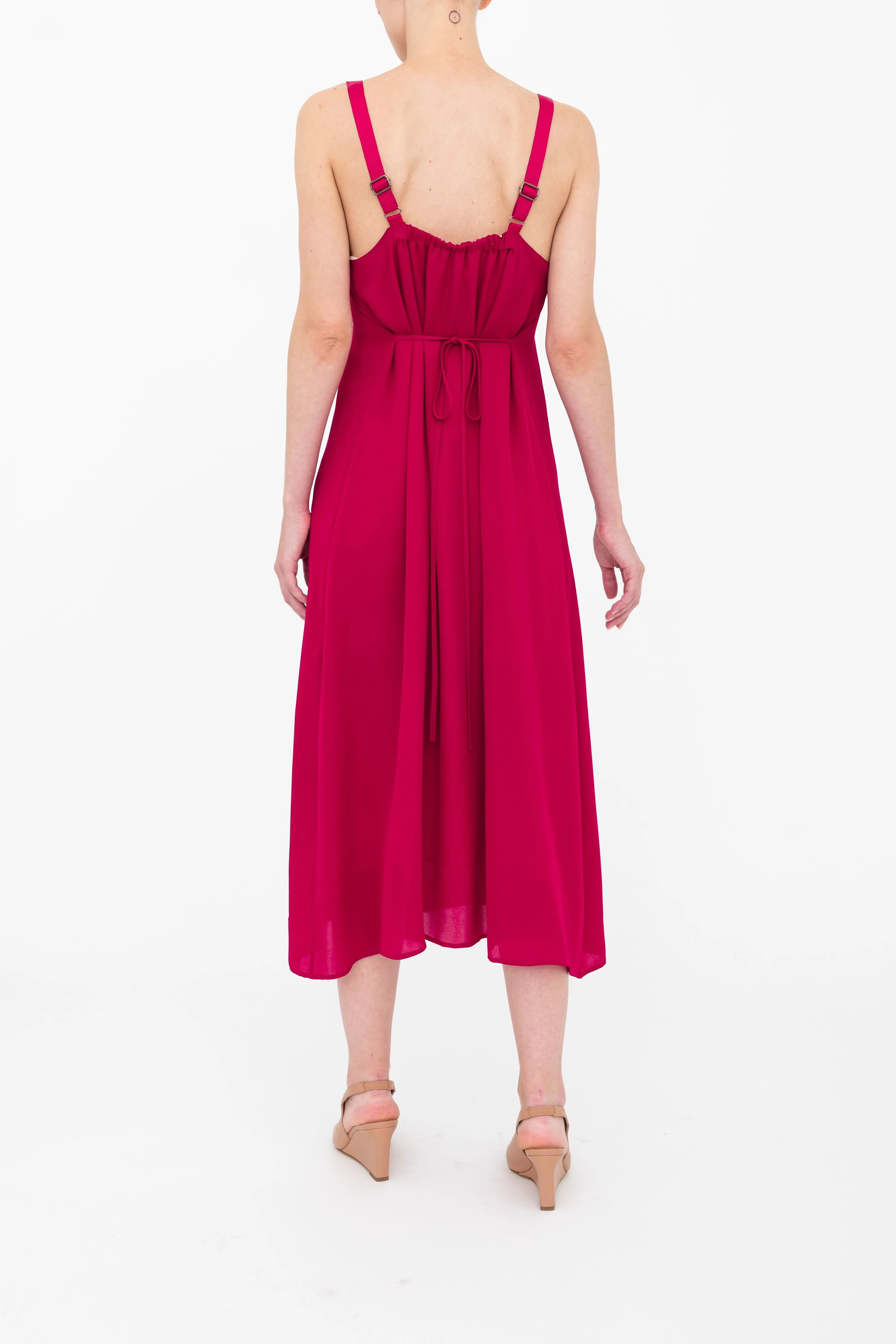 Silk Georgette Strap Midi Dress with Grosgrain Trim - BABETTE