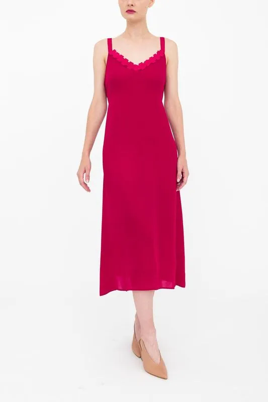 Silk Georgette Strap Midi Dress with Grosgrain Trim - BABETTE