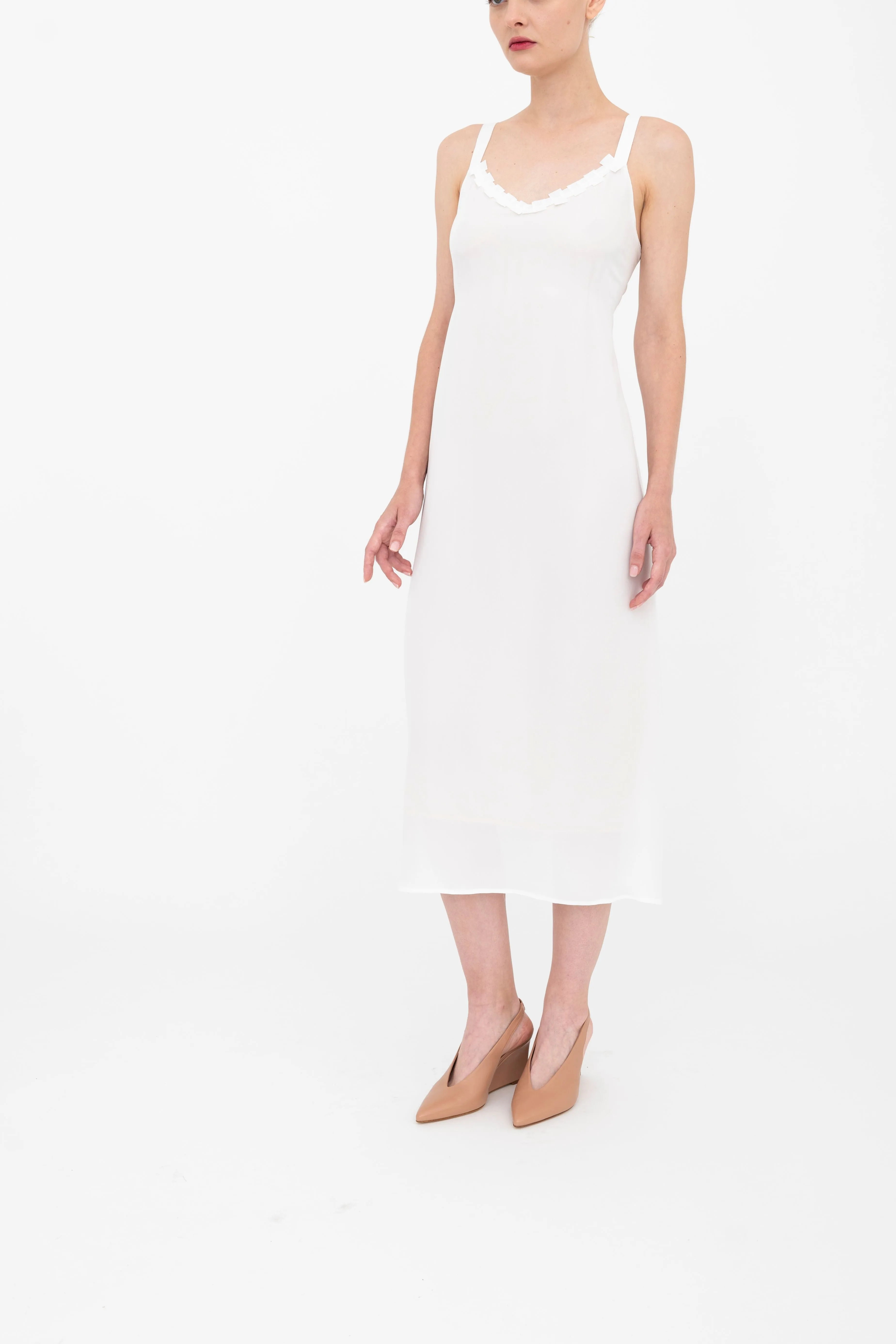 Silk Georgette Strap Midi Dress with Grosgrain Trim - BABETTE