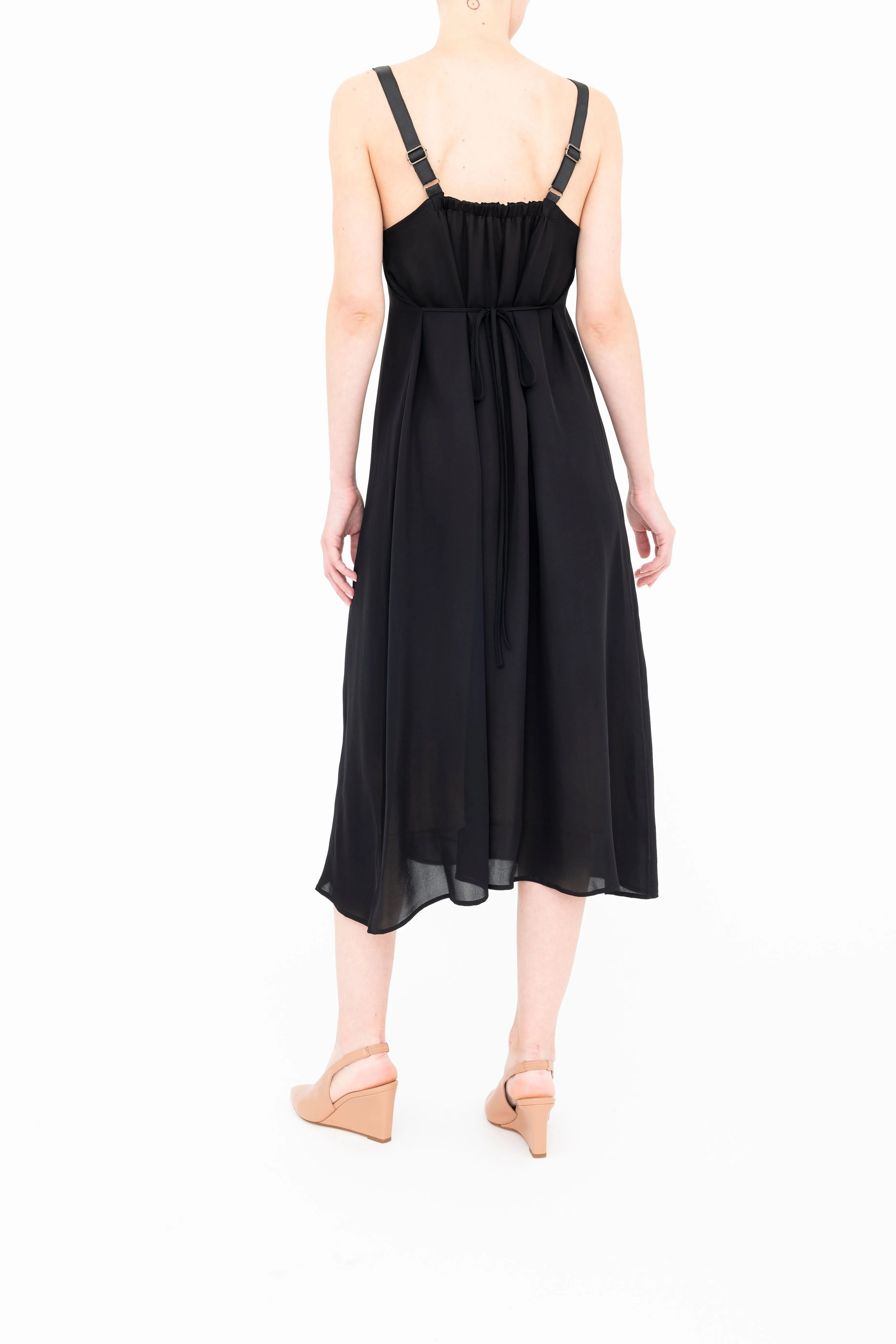Silk Georgette Strap Midi Dress with Grosgrain Trim - BABETTE