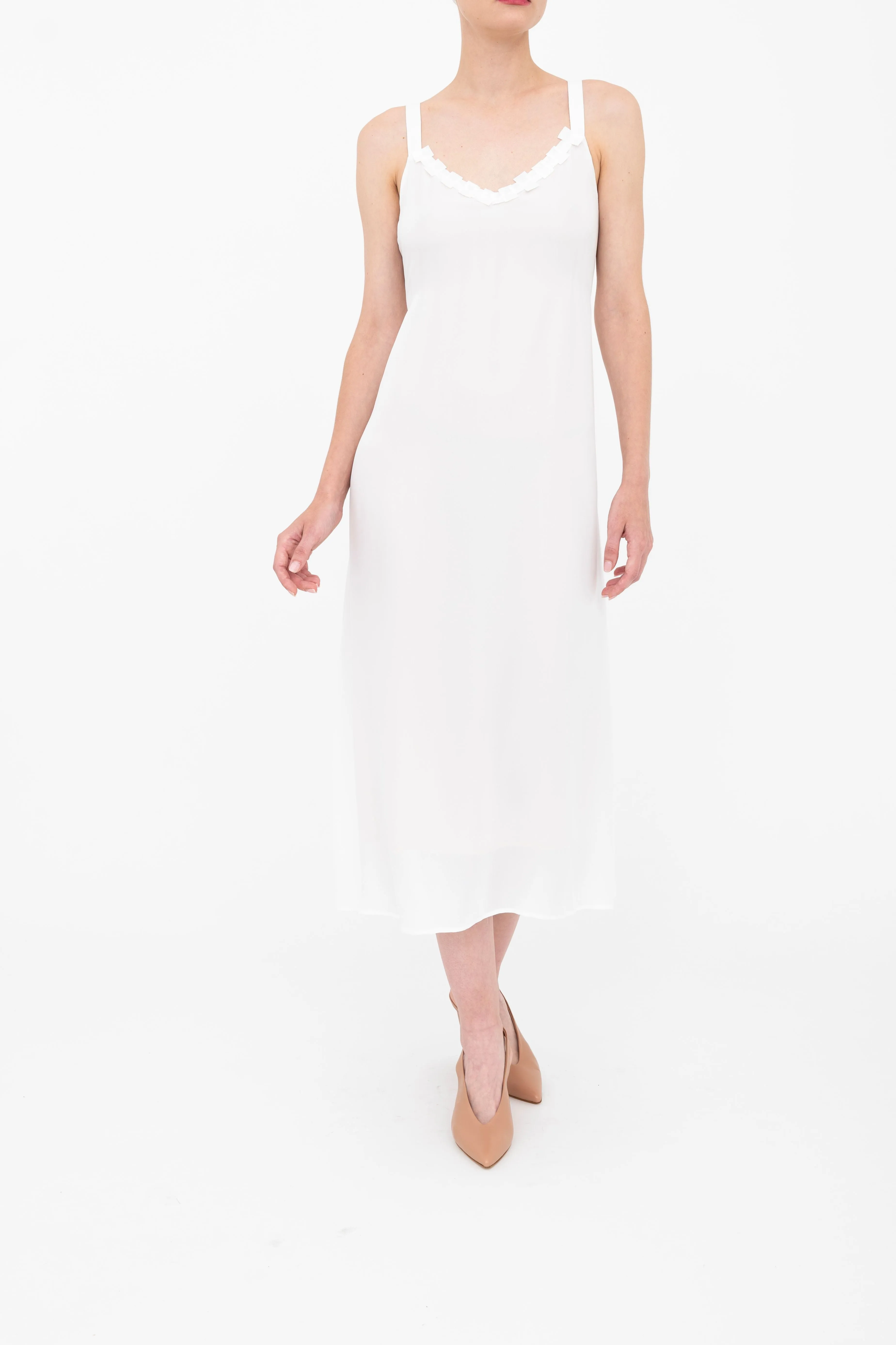 Silk Georgette Strap Midi Dress with Grosgrain Trim - BABETTE