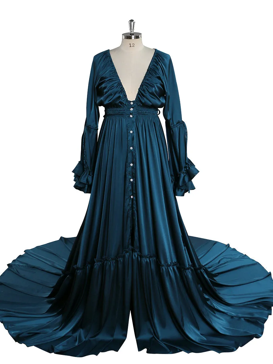Silk Soft Satin Woman Dress Long Sleeves Maxi Gown Photography Shoot Dresses YD211202