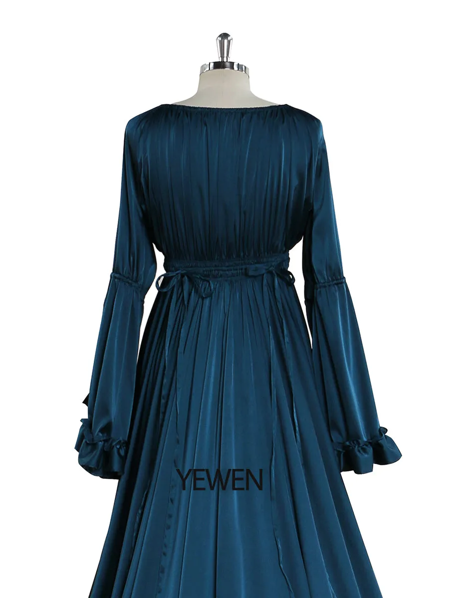 Silk Soft Satin Woman Dress Long Sleeves Maxi Gown Photography Shoot Dresses YD211202