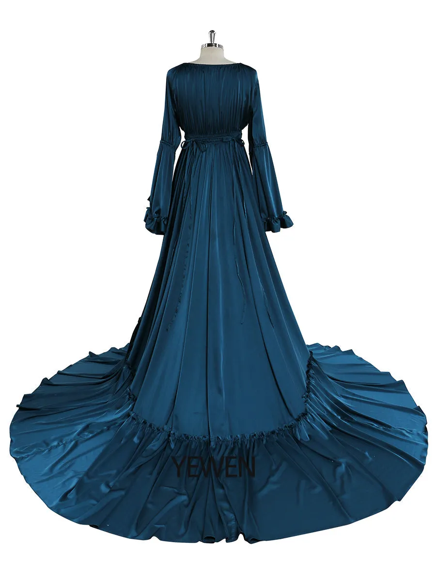 Silk Soft Satin Woman Dress Long Sleeves Maxi Gown Photography Shoot Dresses YD211202