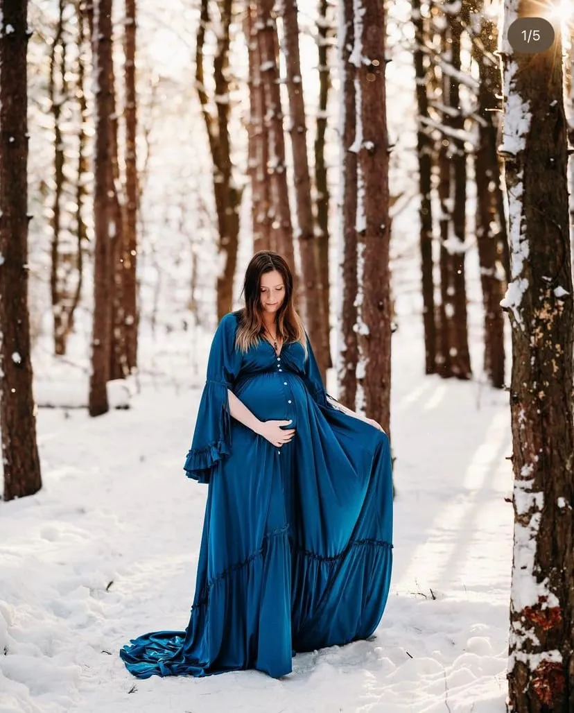 Silk Soft Satin Woman Dress Long Sleeves Maxi Gown Photography Shoot Dresses YD211202