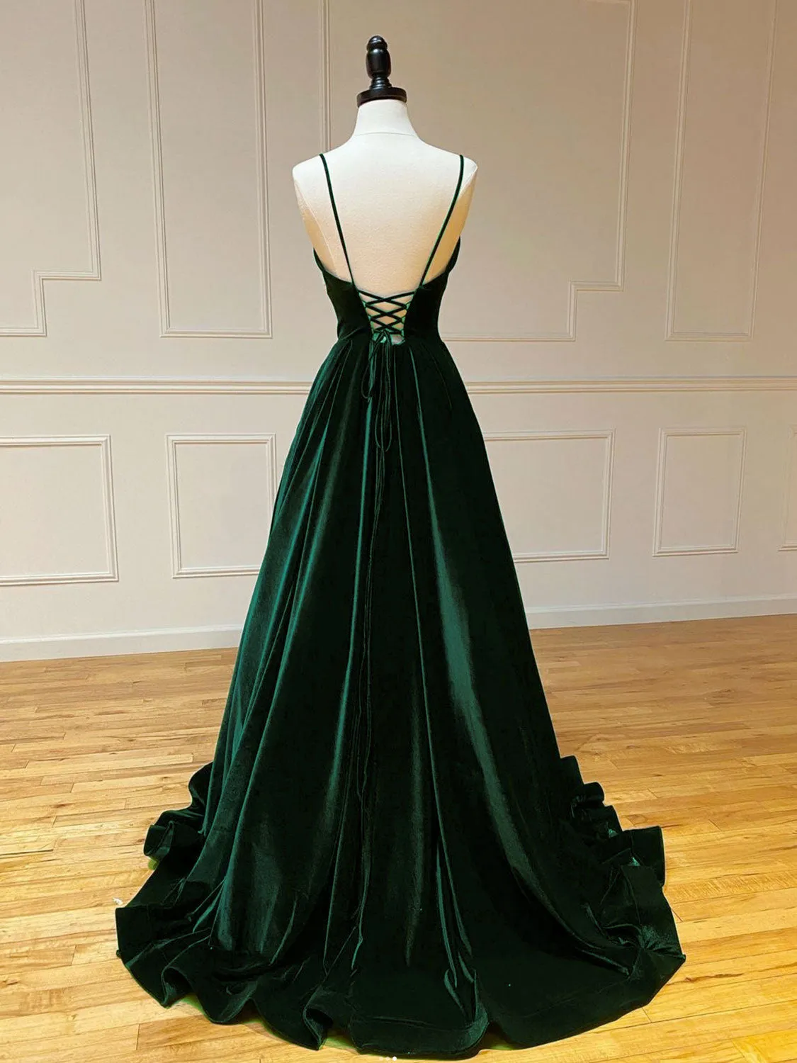 Simple A-Line Velvet Green Long Prom Dress, Green Long Formal Dress