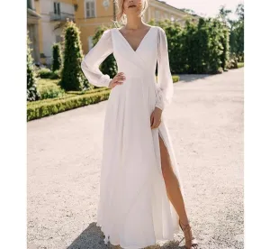 Simple Bohemian Wedding Dress Long Sleeve