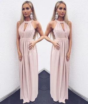 Simple chiffon pink evening dress, pink chiffon bridesmaid dress