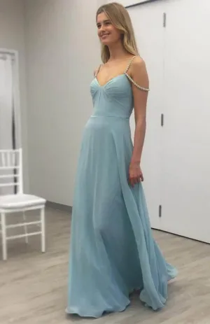 Simple Chiffon Prom Dresses,Blue off Shoulder Prom Dress, Evening Dresses, Formal Dresses, Graduation Party Dresses, Banquet Gown 的副本