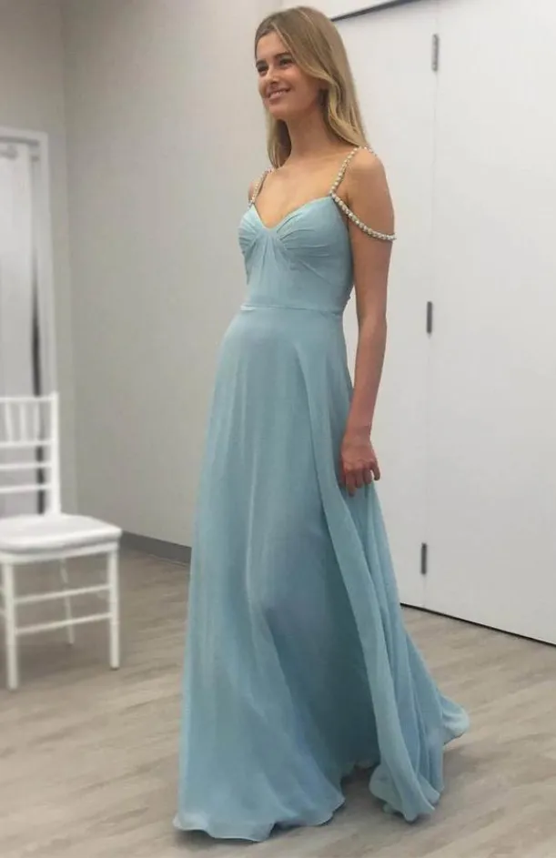 Simple Chiffon Prom Dresses,Blue off Shoulder Prom Dress, Evening Dresses, Formal Dresses, Graduation Party Dresses, Banquet Gown 的副本