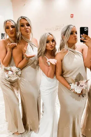 Simple Halter Floor Length Bridesmaid Dresses, Wedding Party Dress, MBD191