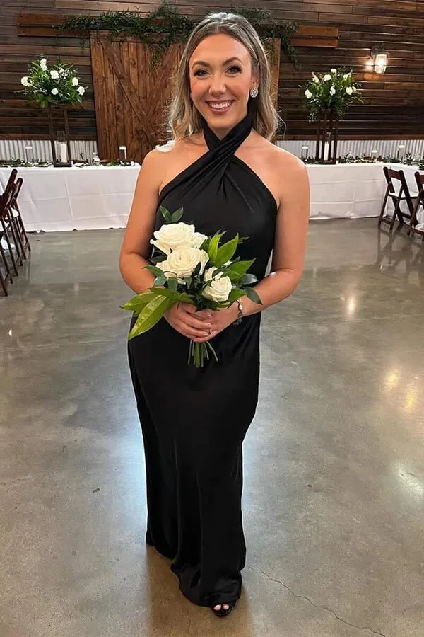 Simple Halter Floor Length Bridesmaid Dresses, Wedding Party Dress, MBD191