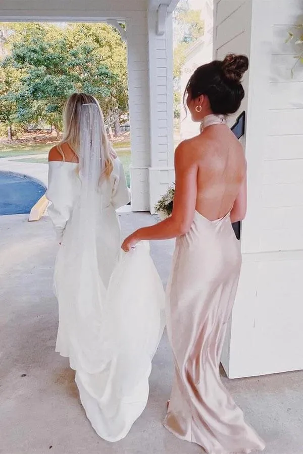 Simple Halter Floor Length Bridesmaid Dresses, Wedding Party Dress, MBD191