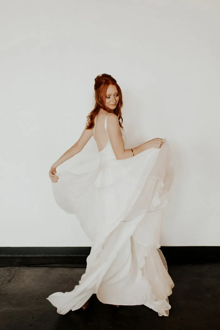 Simple Spaghetti Strap V-neck Long Chiffon Beach Wedding Dresses, TYP1565
