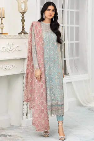 Sky Blue Long Kameez Trousers with Pink Dupatta Party Wear