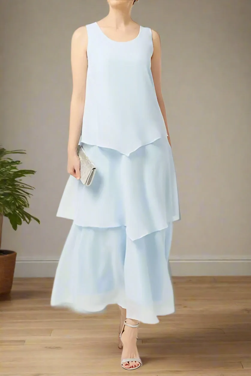 Sky Blue Simple Chiffon Sleeveless Ankle Length Mother of the Bride Dress