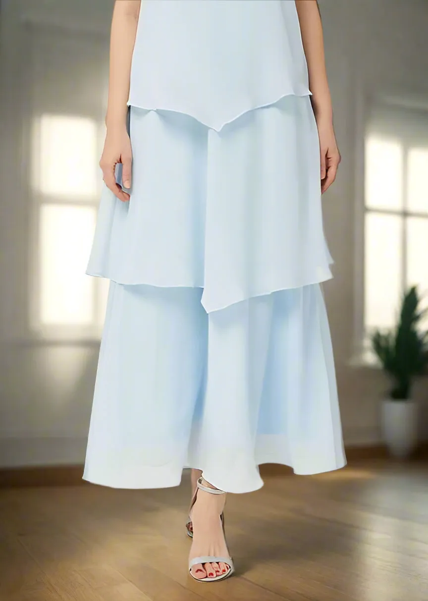 Sky Blue Simple Chiffon Sleeveless Ankle Length Mother of the Bride Dress