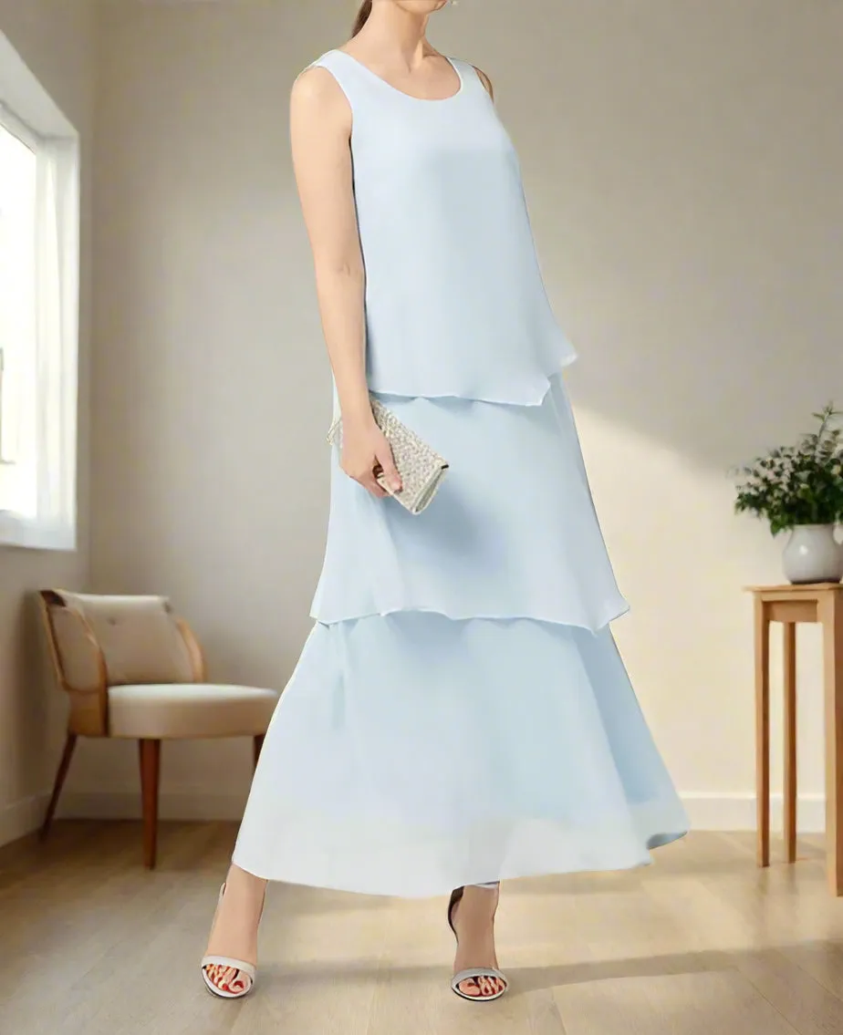 Sky Blue Simple Chiffon Sleeveless Ankle Length Mother of the Bride Dress