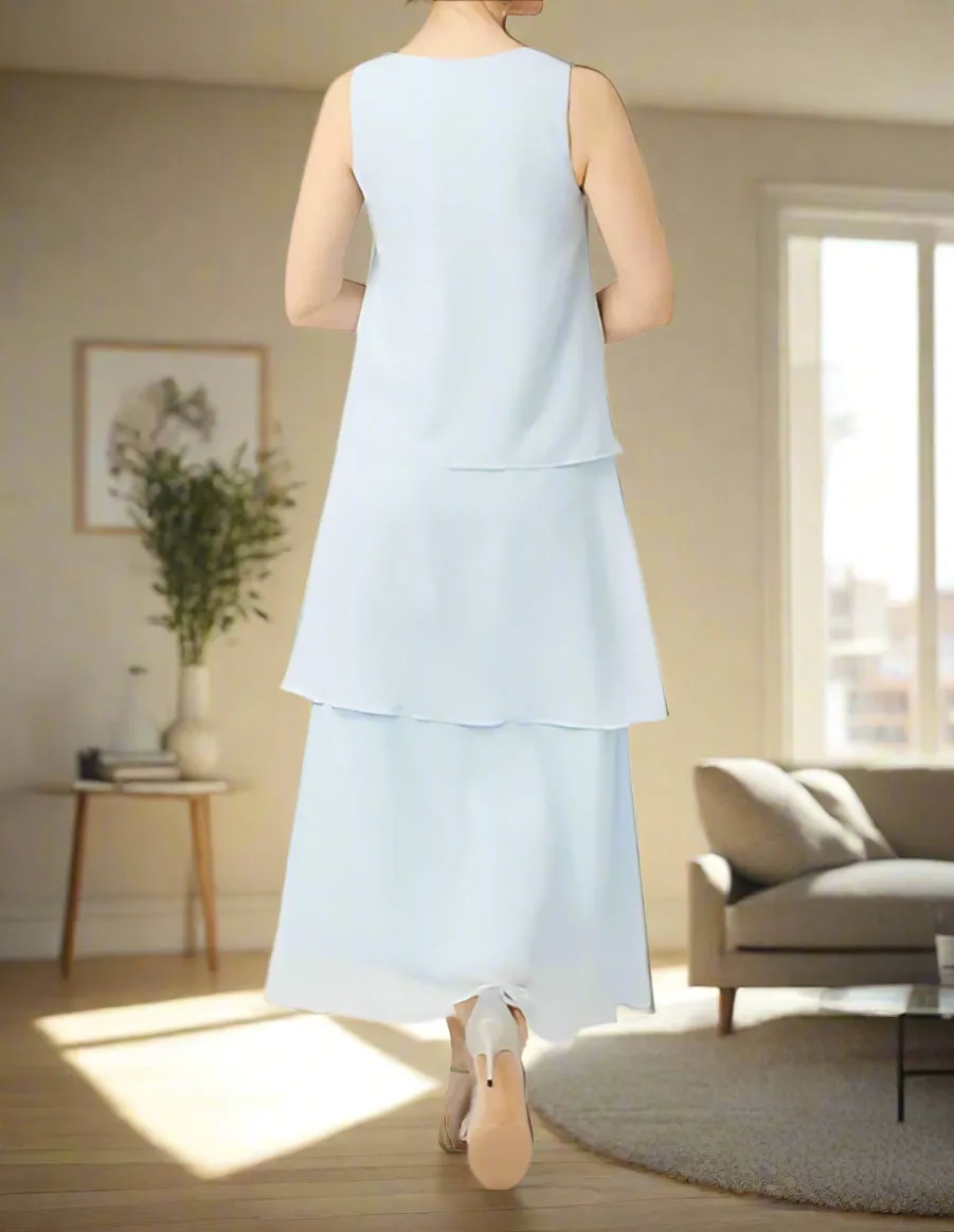 Sky Blue Simple Chiffon Sleeveless Ankle Length Mother of the Bride Dress