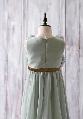 Sleeveless Bustled Flower Top A-line Chiffon Flower Girl Dresses,FG051