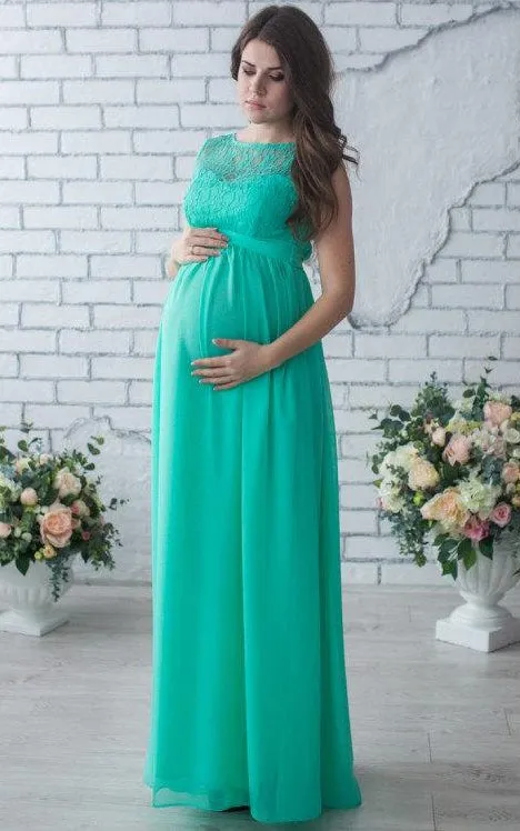 Sleeveless Sleeve Chiffon&Lace Maternity Dress-106352