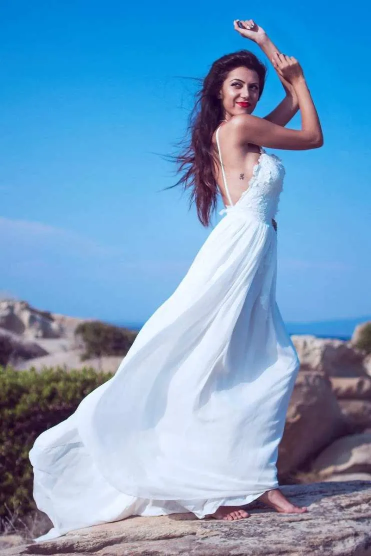 Spaghetti Lace Chiffon Floor-Length Wedding Dress With Appliques-715205