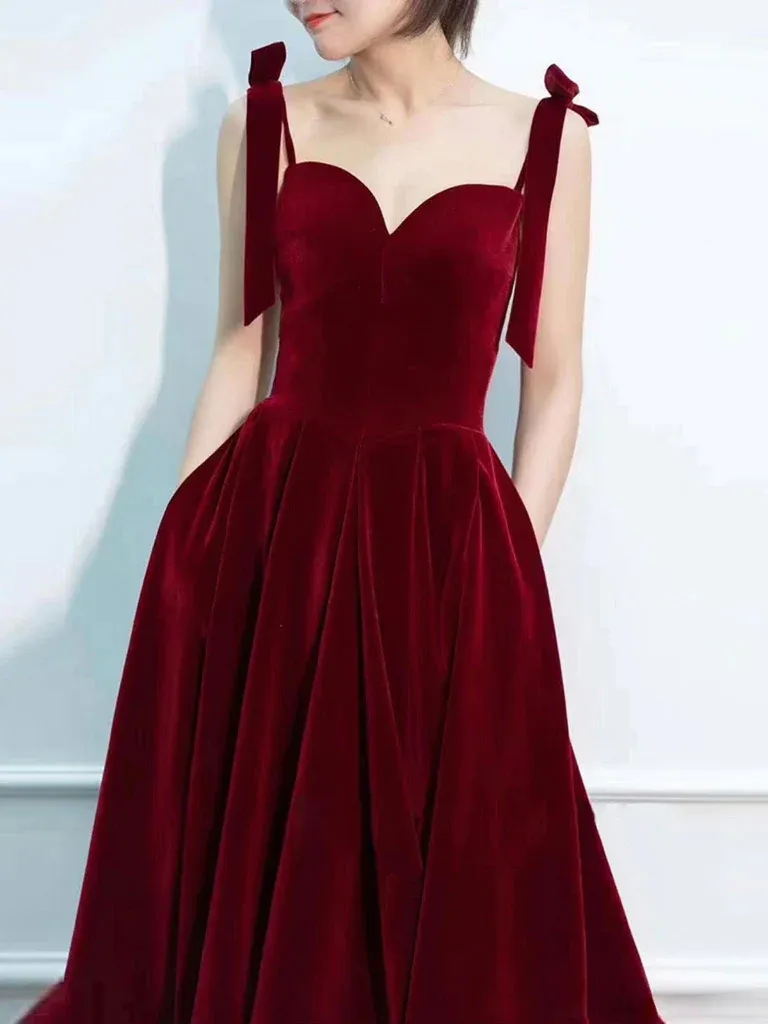 Sweetheart Neck Burgundy Velvet Long Prom Dresses, Sweetheart Neck Burgundy Velvet Long Formal Graduation Evening Dresses