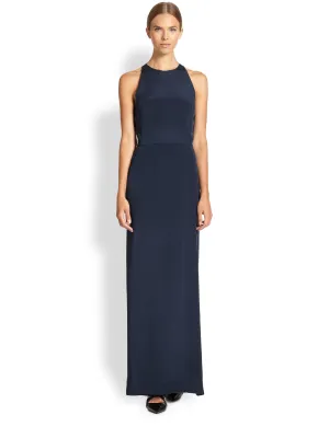 Tamara Mellon Navy Open Back Silk Jumpsuit Dress $1,295 NEW
