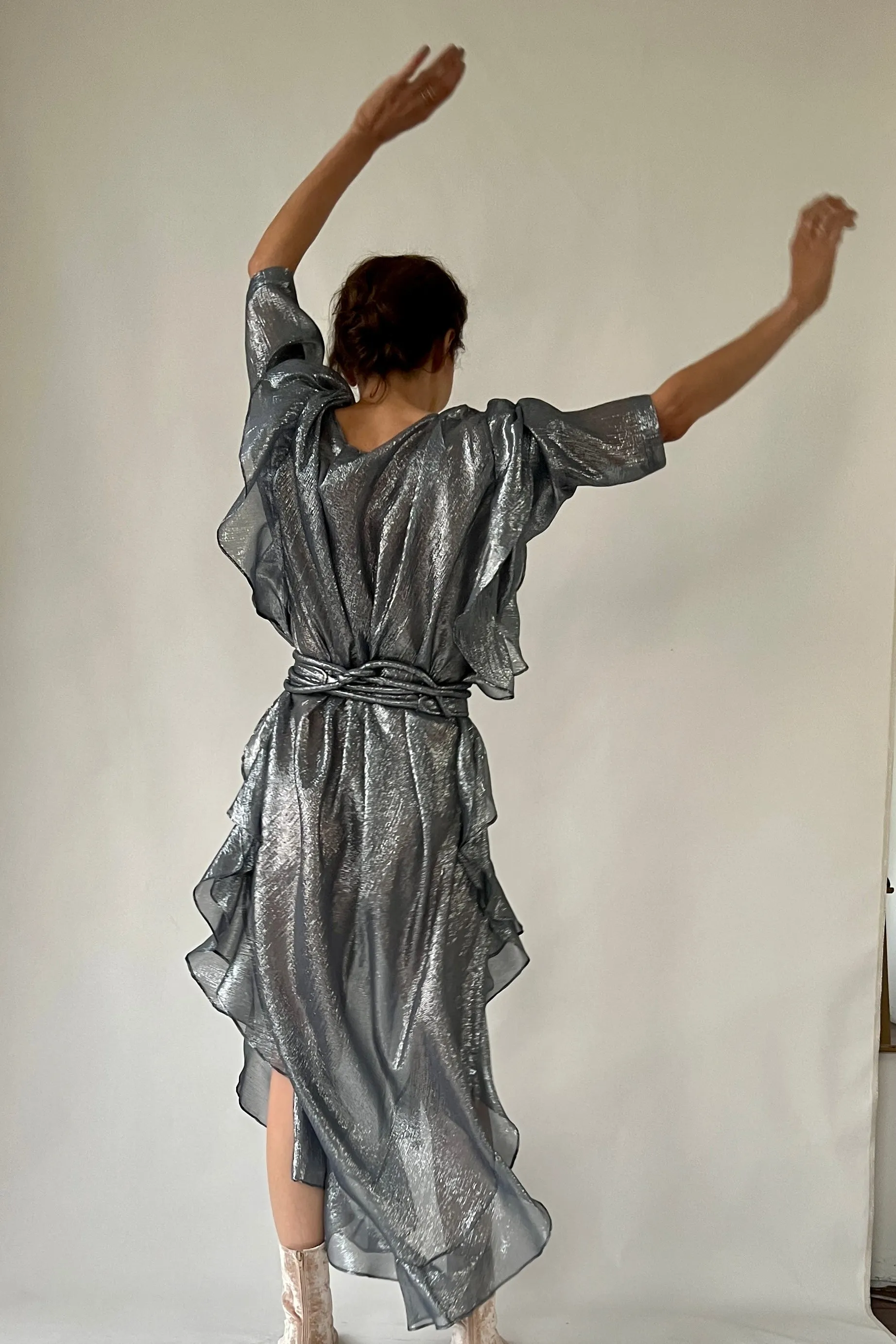 The Queen’s Kaftan with Quilted Trapunto Raw Silk in Black Kohl