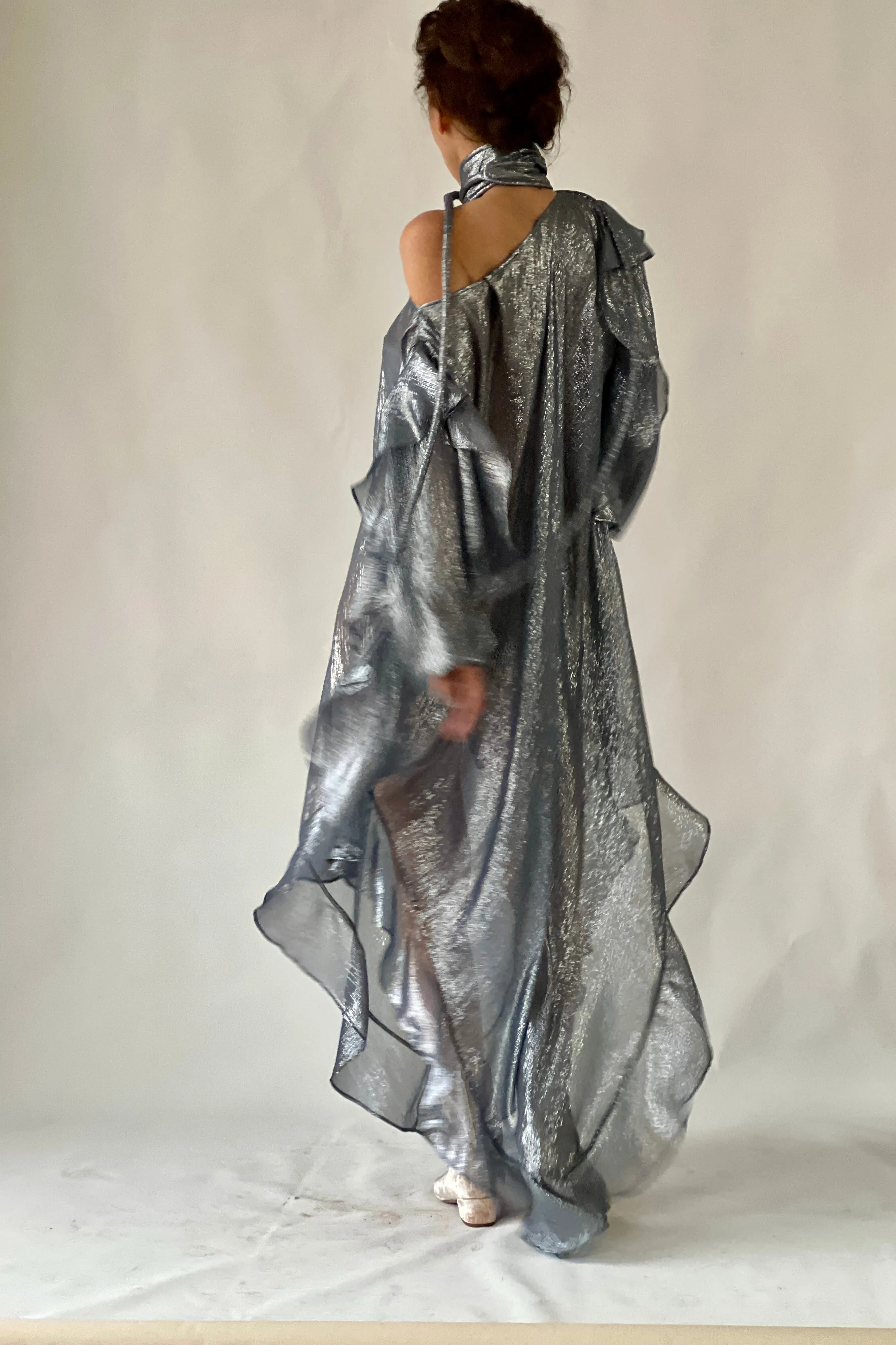 The Queen’s Kaftan with Quilted Trapunto Raw Silk in Black Kohl