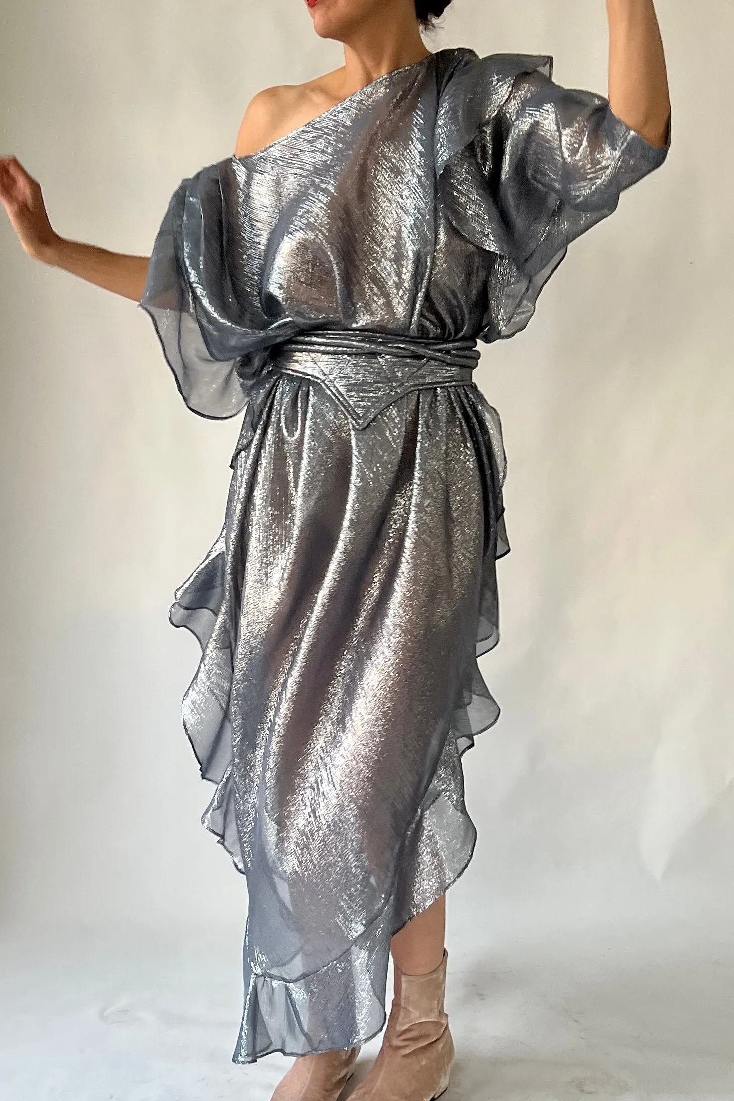 The Queen’s Kaftan with Quilted Trapunto Raw Silk in Black Kohl