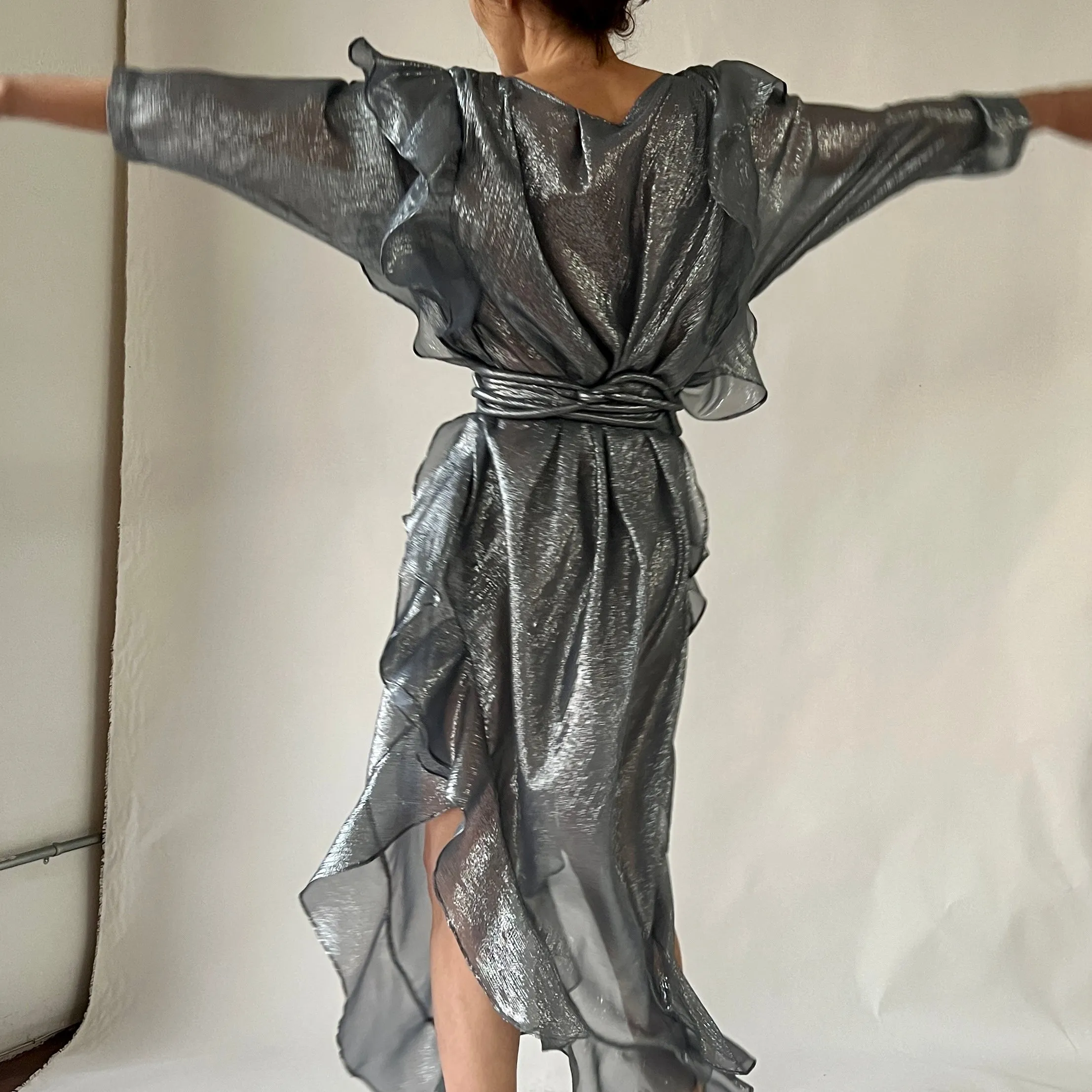 The Queen’s Kaftan with Quilted Trapunto Raw Silk in Black Kohl