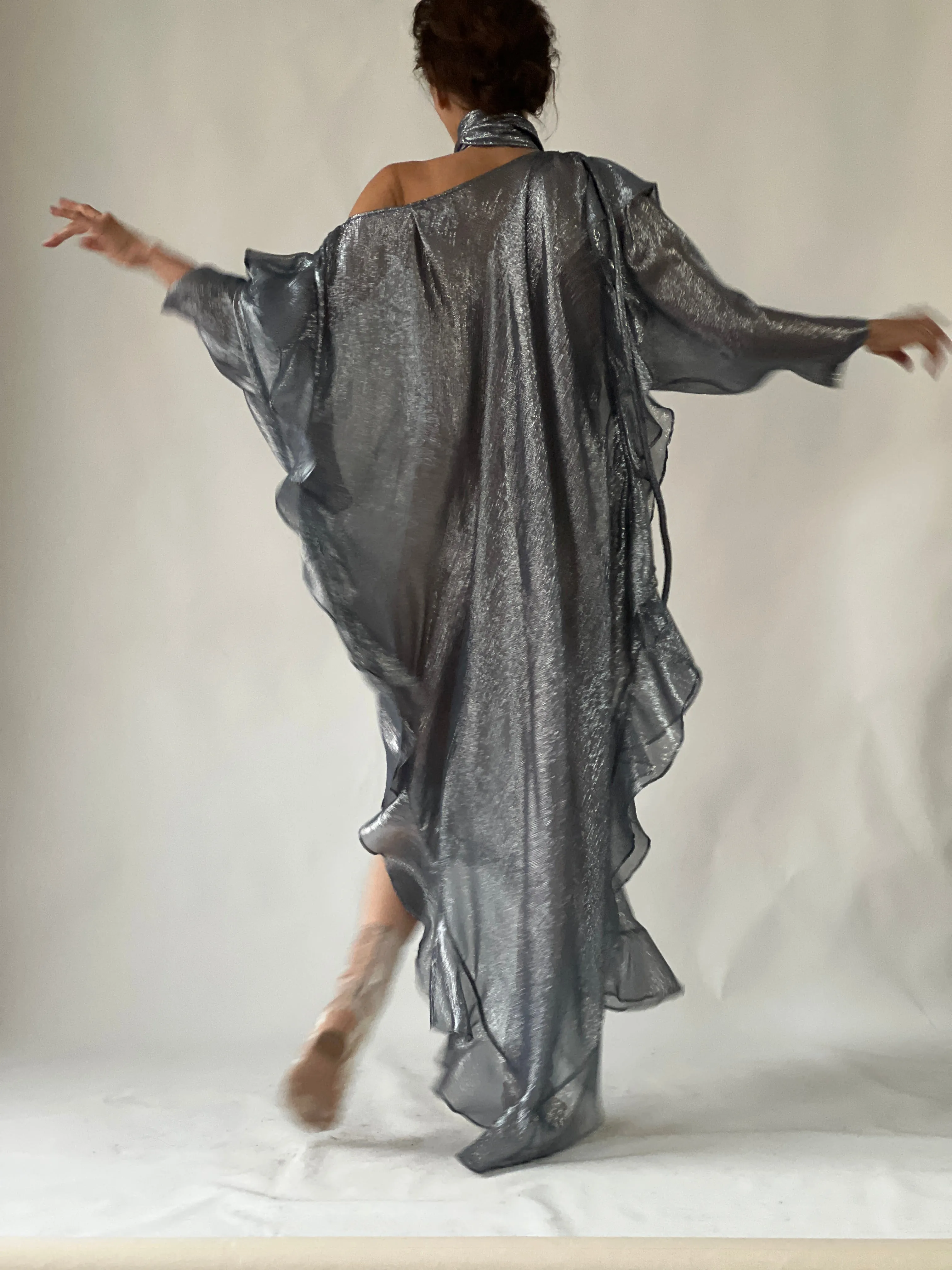The Queen’s Kaftan with Quilted Trapunto Raw Silk in Black Kohl