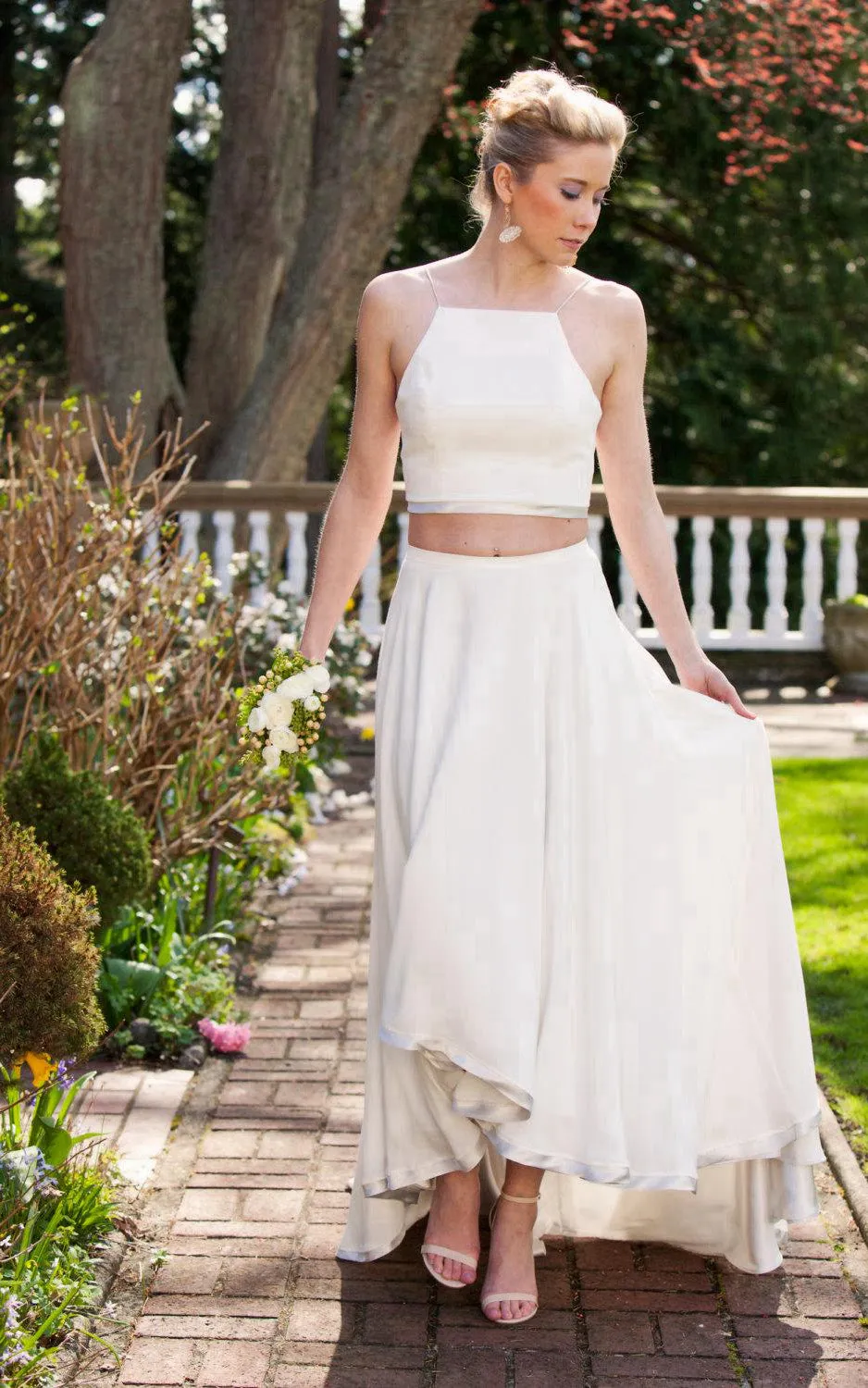 Two Piece Chiffon A-Line Dress With Spaghetti Straps and Pleats-ET_711128
