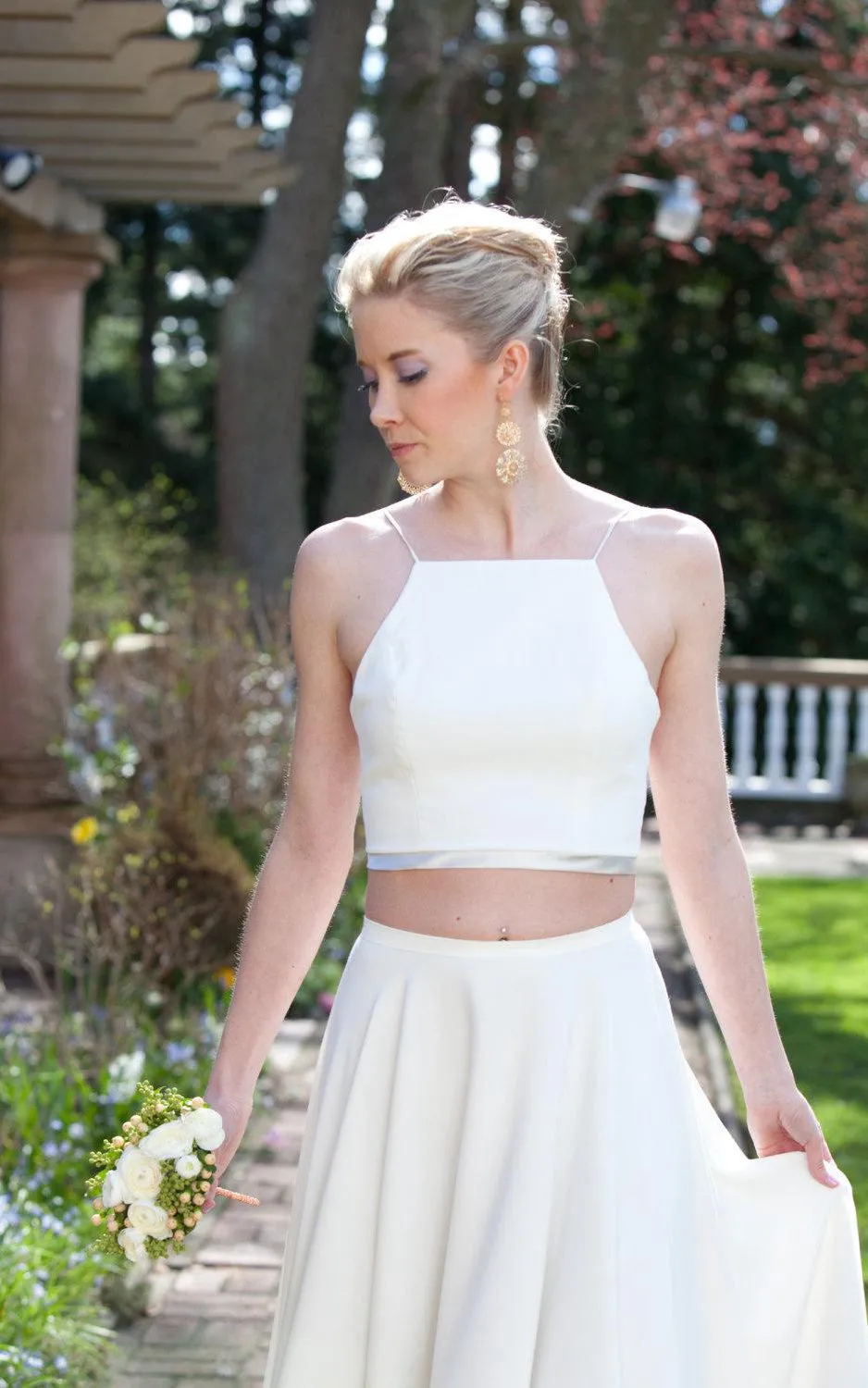 Two Piece Chiffon A-Line Dress With Spaghetti Straps and Pleats-ET_711128