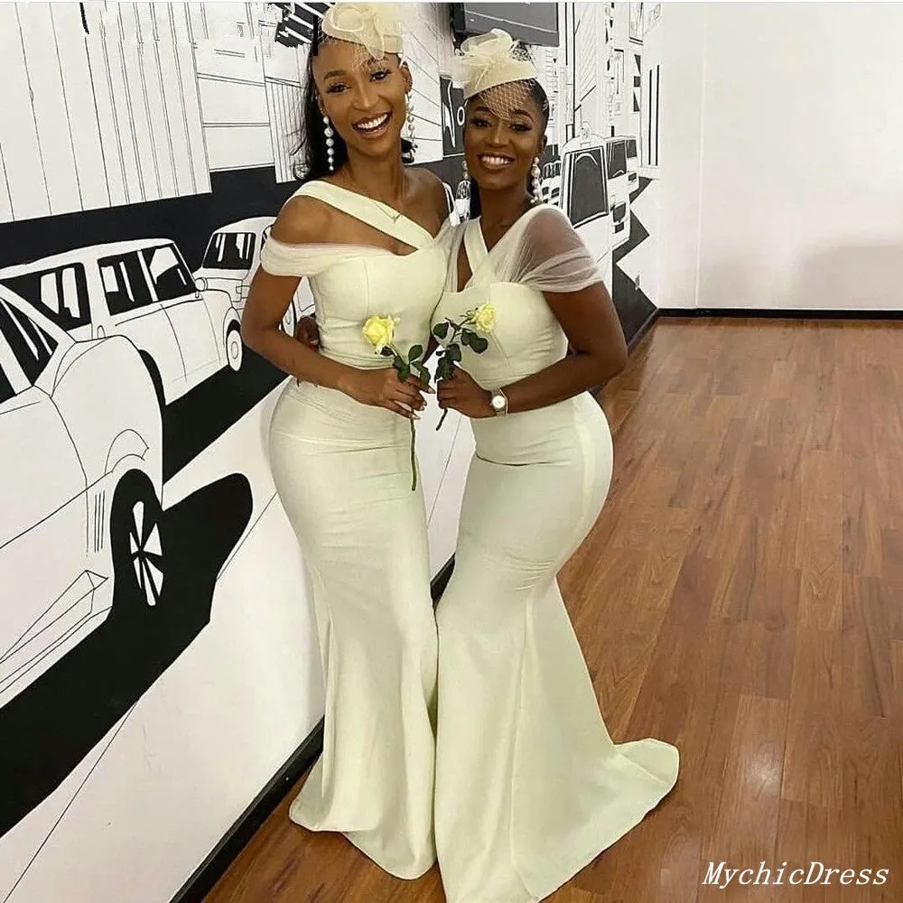 Unique Satin Bridesmaid Dresses Mermaid Long Wedding Guest Dress