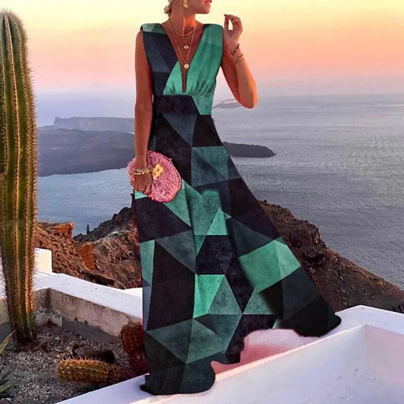 V-Neck Retro Printed Dress
