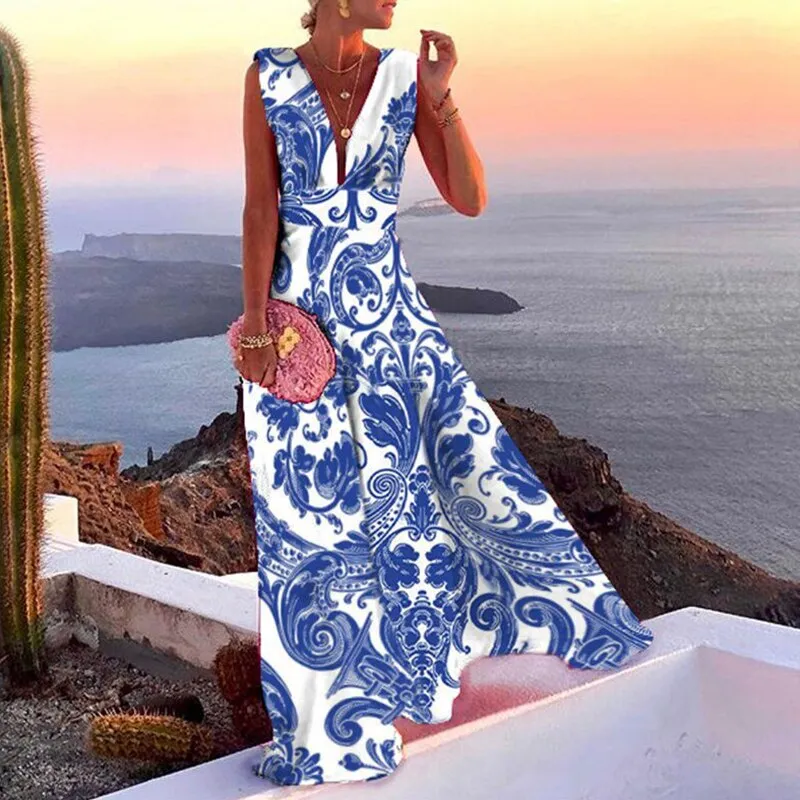 V-Neck Retro Printed Dress