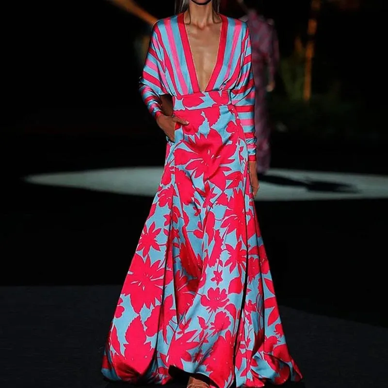 V-Neck Retro Printed Dress