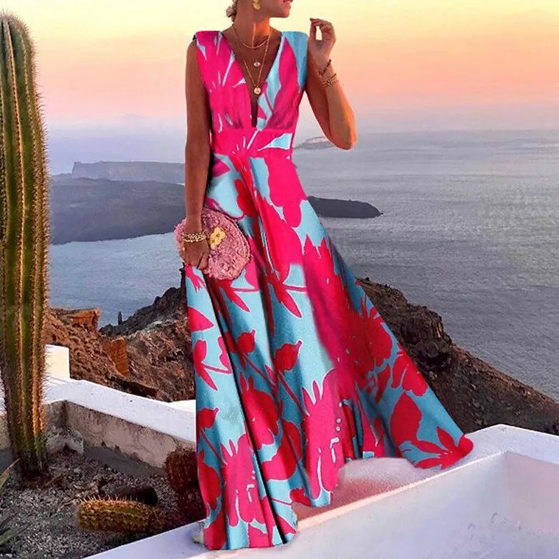 V-Neck Retro Printed Dress