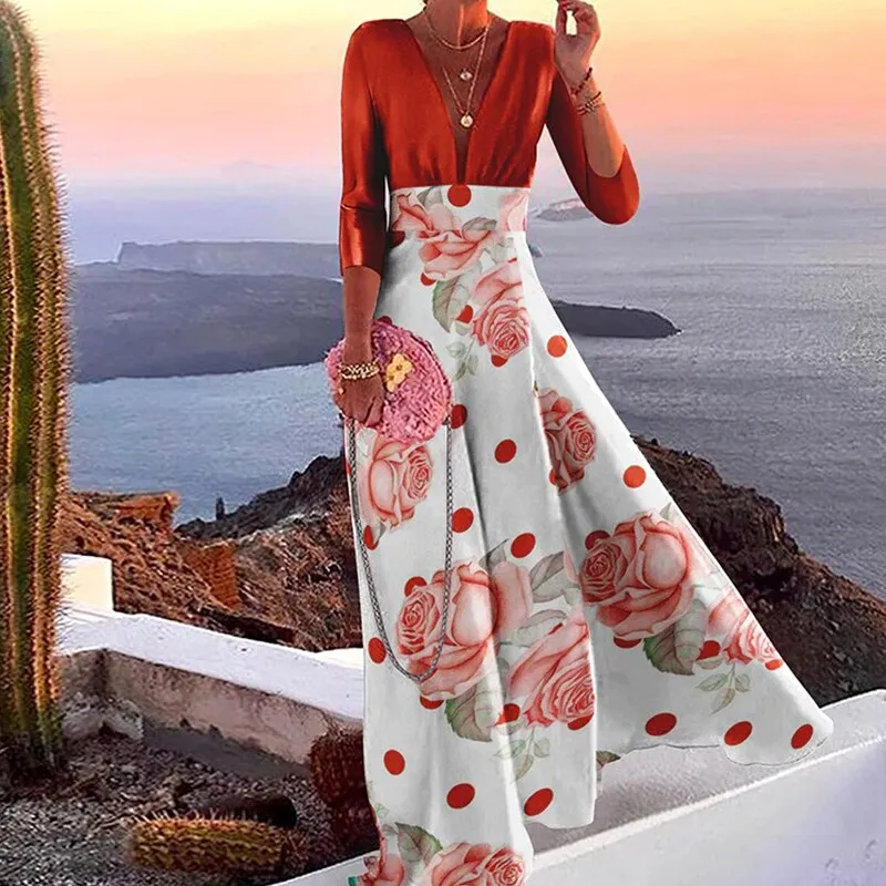 V-Neck Retro Printed Dress