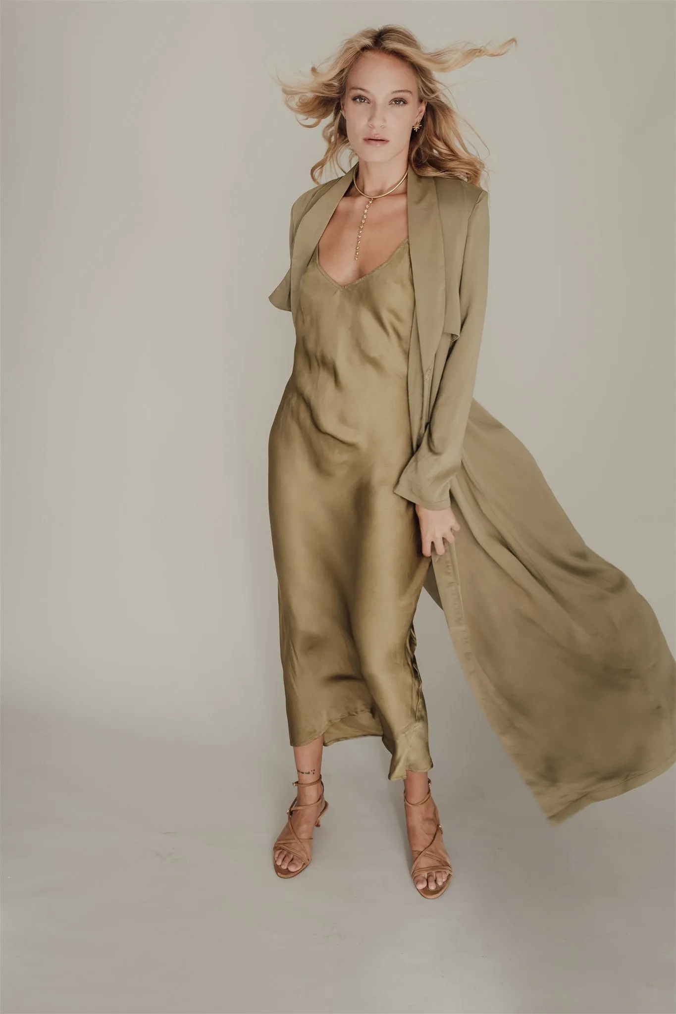 Valentina Long Satin Dress Olive Branch