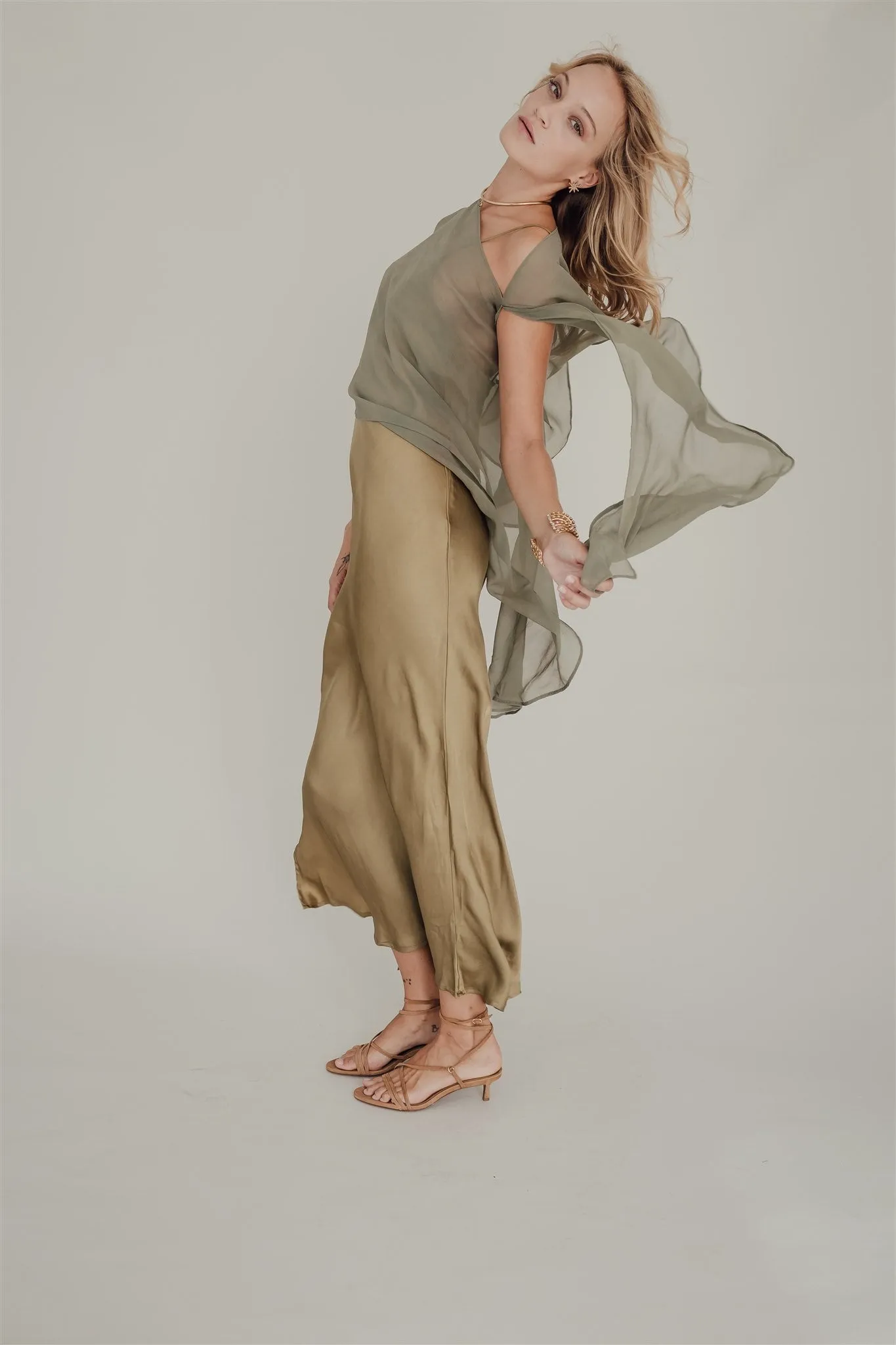 Valentina Long Satin Dress Olive Branch