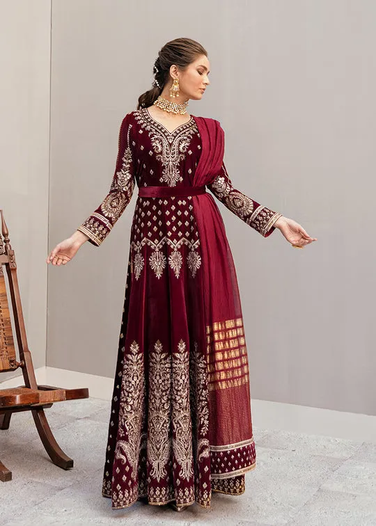 Velvet Pakistani Dress Frock in Maroon Color #BB145