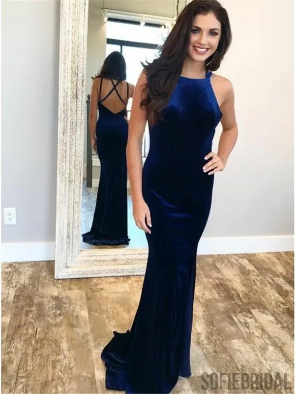 Velvet Prom Dresses, Mermaid Prom Dresses, Cross Back Prom Dresses, Prom Dresses, PD0602
